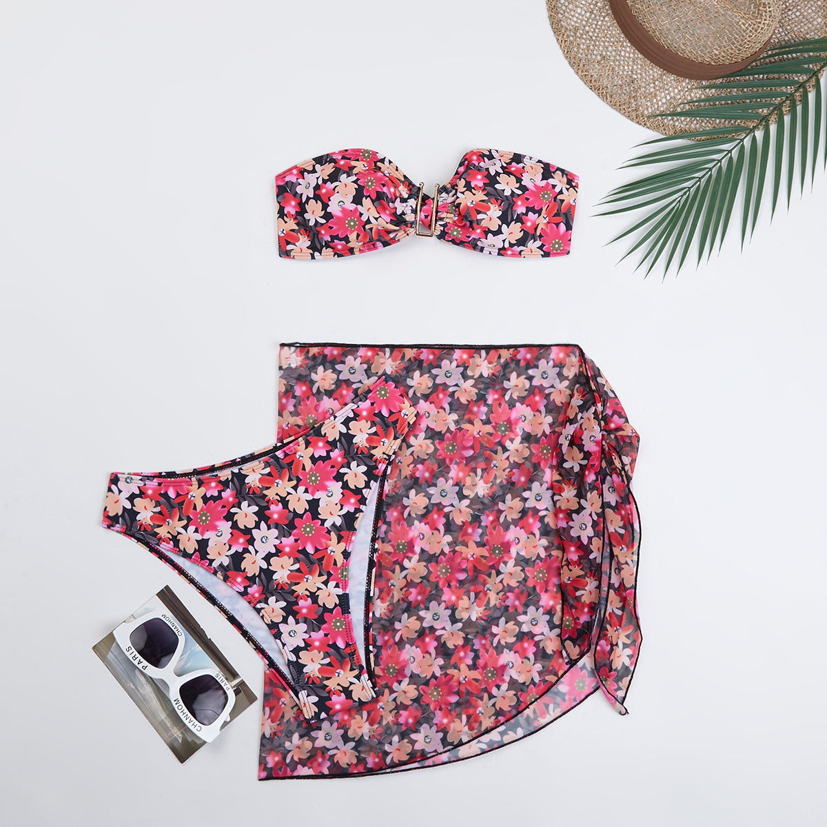 Swimsuit Women Split Three Piece Printed Metal U Shaped Bikini Bikini Bikini Swimsuit