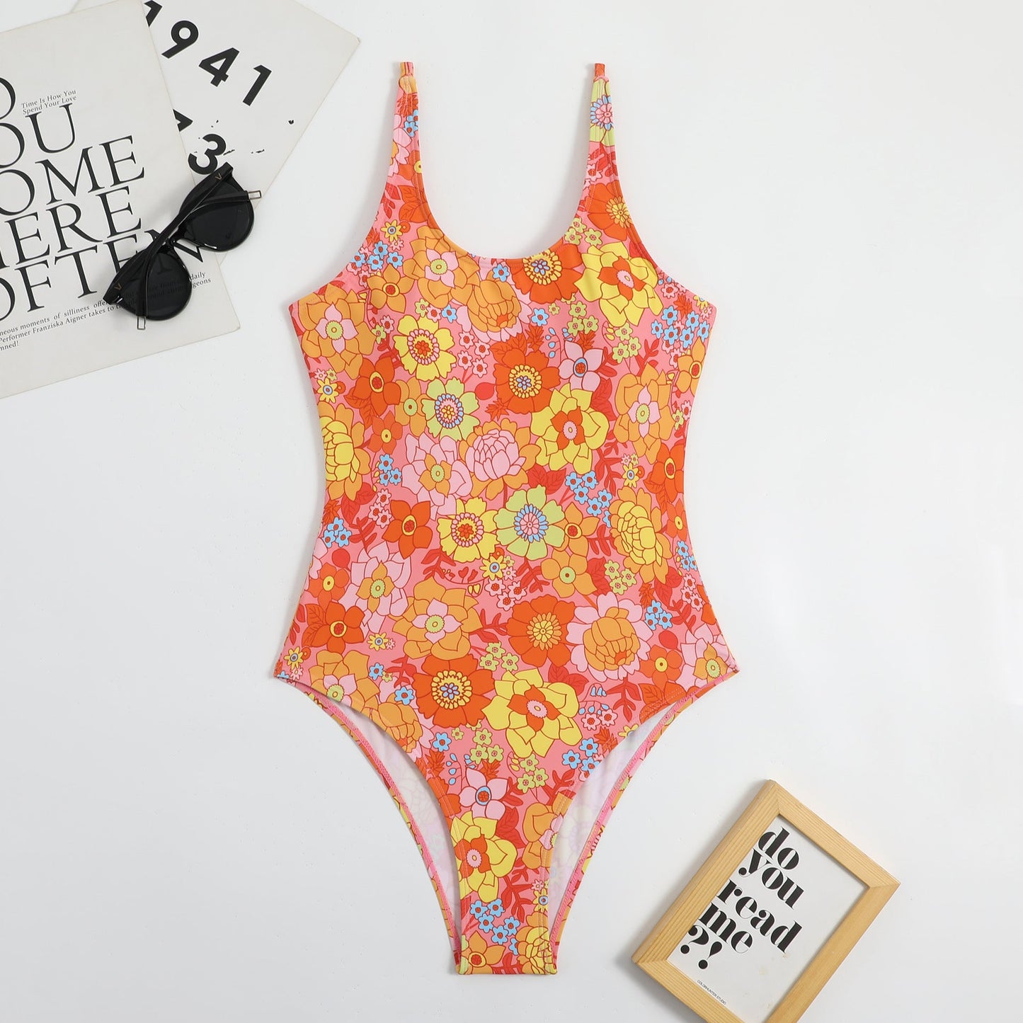 Sexy Siamese Multicolored Floral Sling Triangle Ladies Spring Bikini Swimsuit Swimwear
