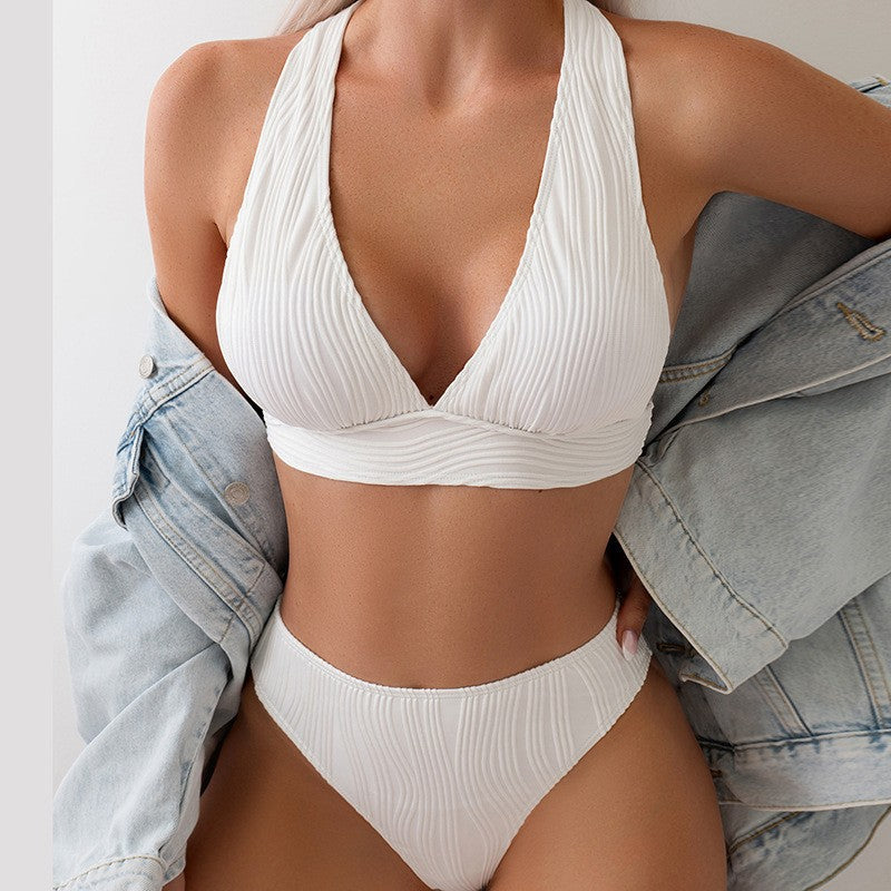 Ladies Bikini Solid Color Backless Beach Swimsuit Summer Sexy Women Swimsuit Bikini