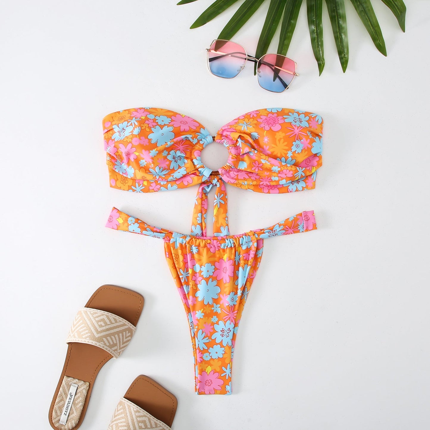 Bikini Sexy Lace up Tube Top Split Swimsuit Women High Elasticity Durable Bikini