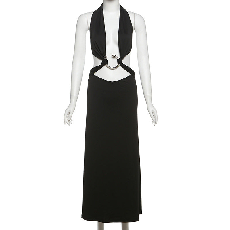 Spring Summer Women Clothing Sexy Halter Deep V Plunge neck Backless Three Dimensional Snake Decoration Dress