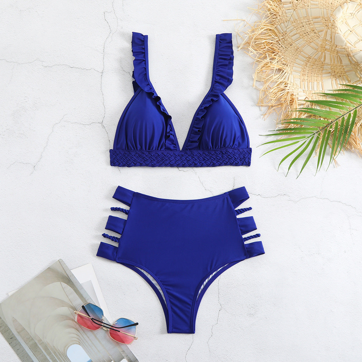 High Waist Split Swimsuit Women Solid Color Bikini Sexy Bikini