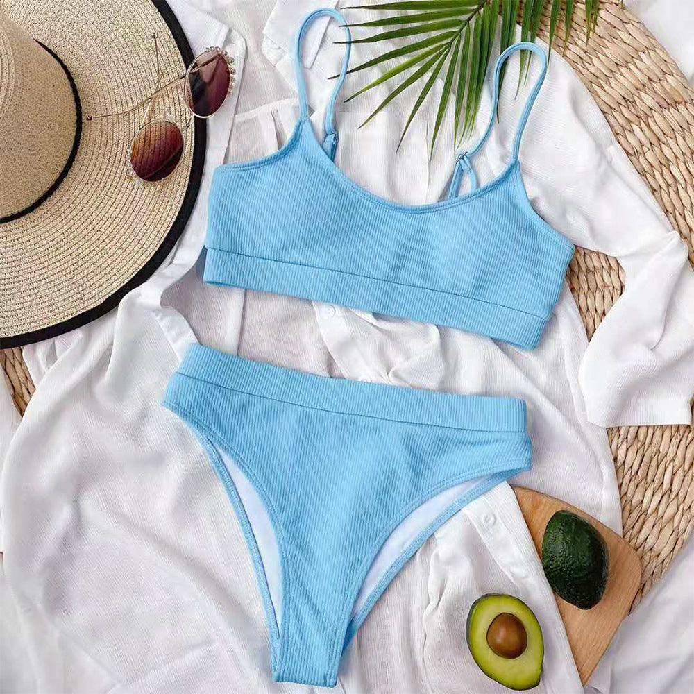 Solid Color Triangle Split Swimsuit Women Sexy Bikini Swimsuit