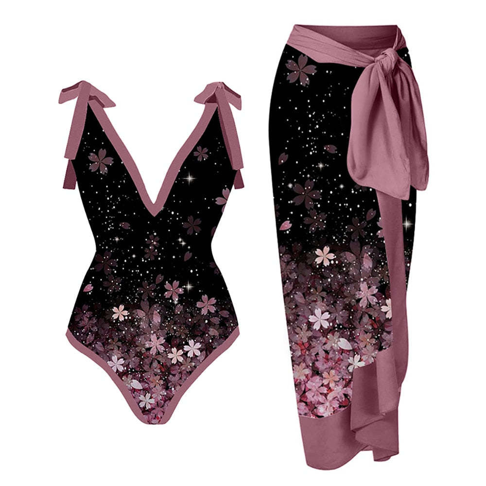 Women Sexy Siamese Conservative Cover Belly Thin Swimsuit Spring Bathing Suit Women Chiffon Beach Dress