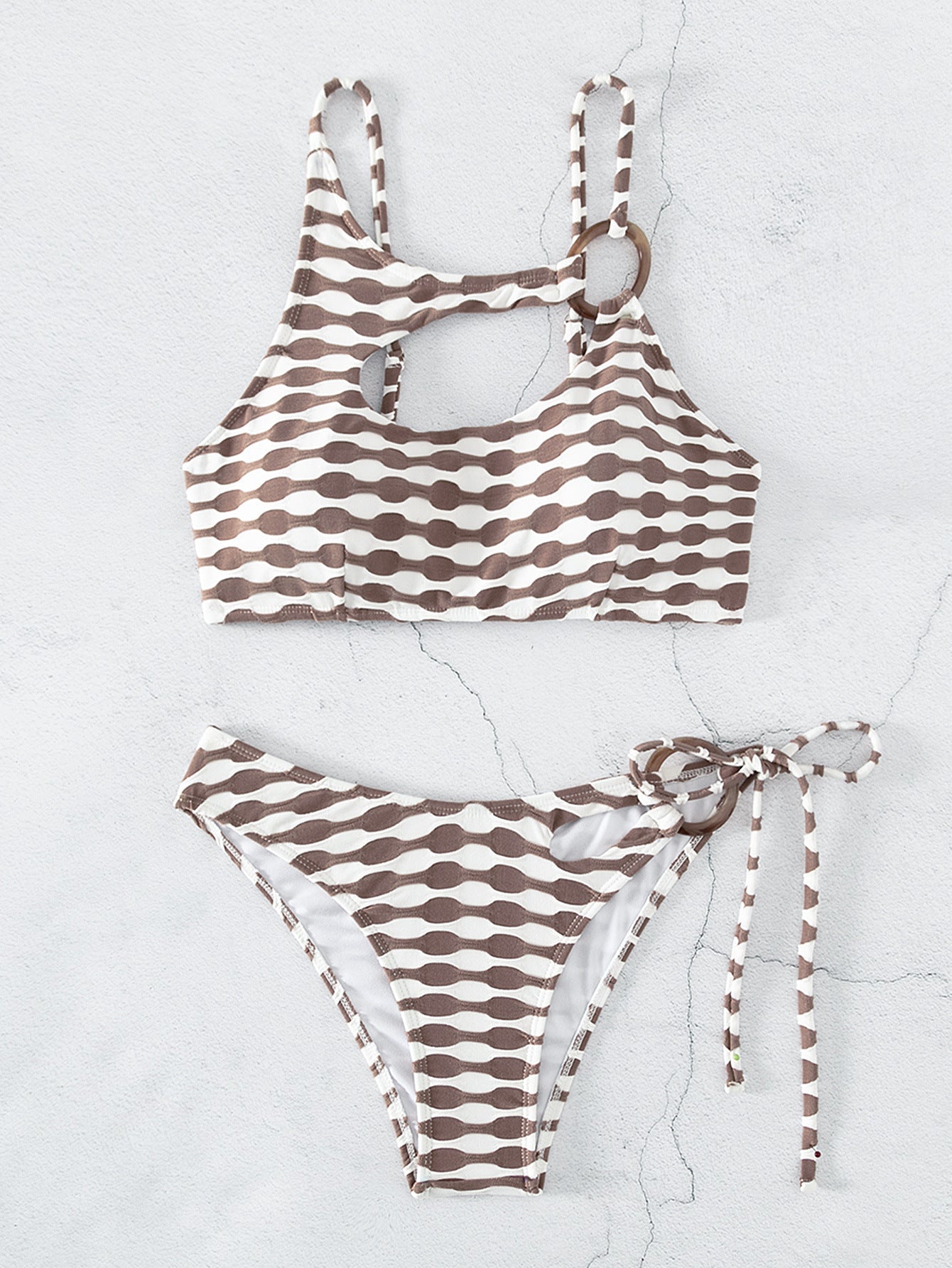 Sexy Three Point Women Swimsuit Hollow Out Cutout Striped One Side Strap Beach Bikini