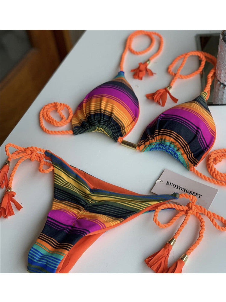 Hand Knitted Rope Swimsuit Sexy Bikini Women Split Solid Color Sexy Multicolor Braided Rope Bikini