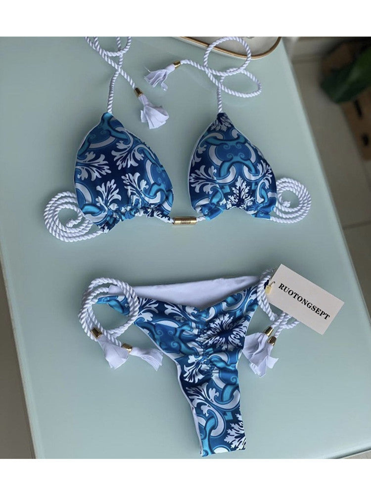 Hand Knitted Rope Swimsuit Sexy Bikini Women Split Solid Color Sexy Multicolor Braided Rope Bikini