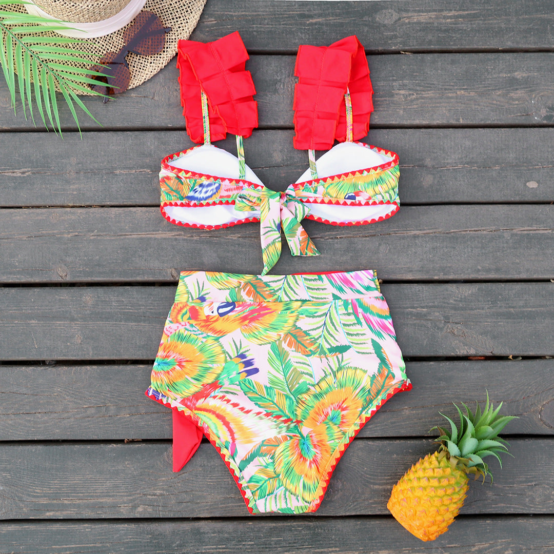 Printed High Waist Bikini Split Swimsuit Women Sexy Bikini