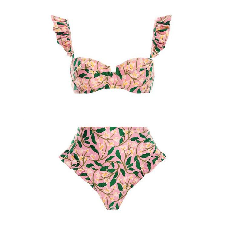 Women Lace up One Piece Women Swimwear French Retro Cover Belly Slimming Swimsuit Chiffon Beach Dress