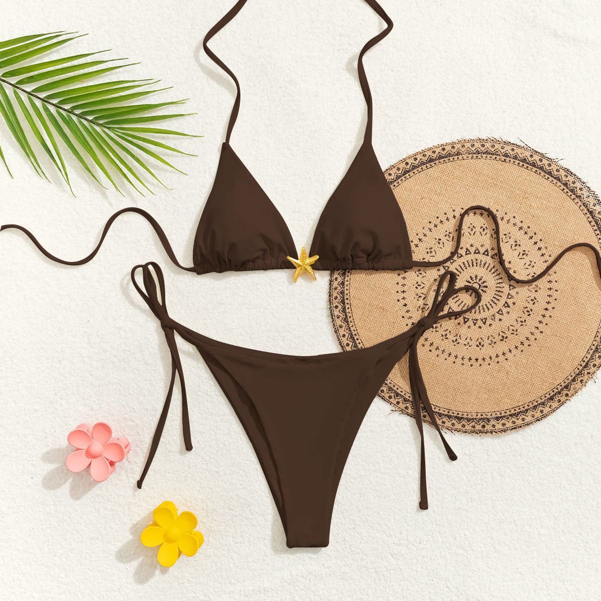 Bikini Triangle Cup Lace up Starfish Accessories Sexy Split Bikini Swimsuit for Women