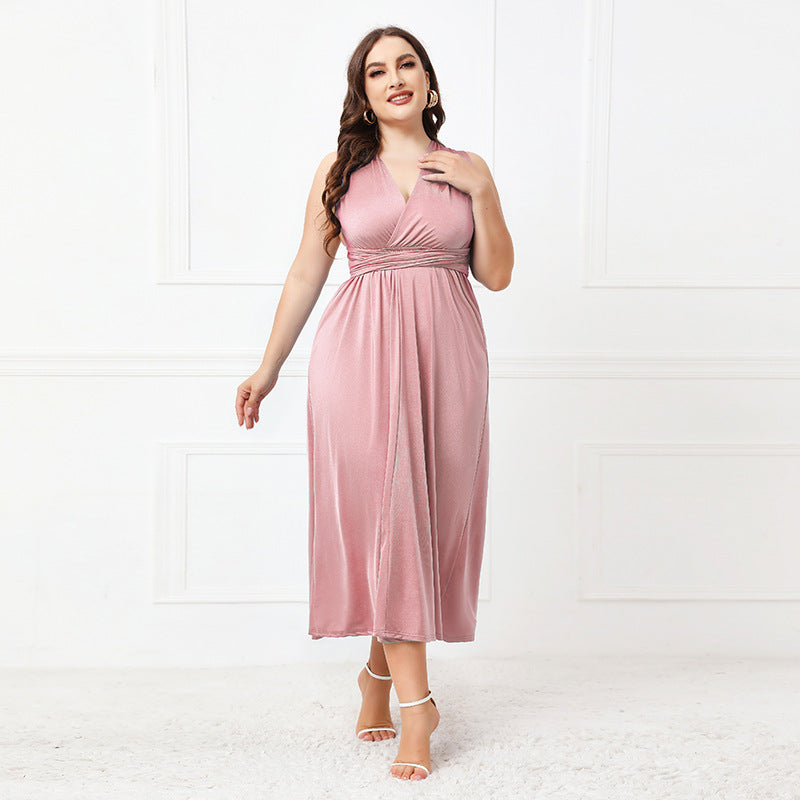 Plus Size Irregular Asymmetric Formal Dress Women Cross Backless Sexy Lace up Dress