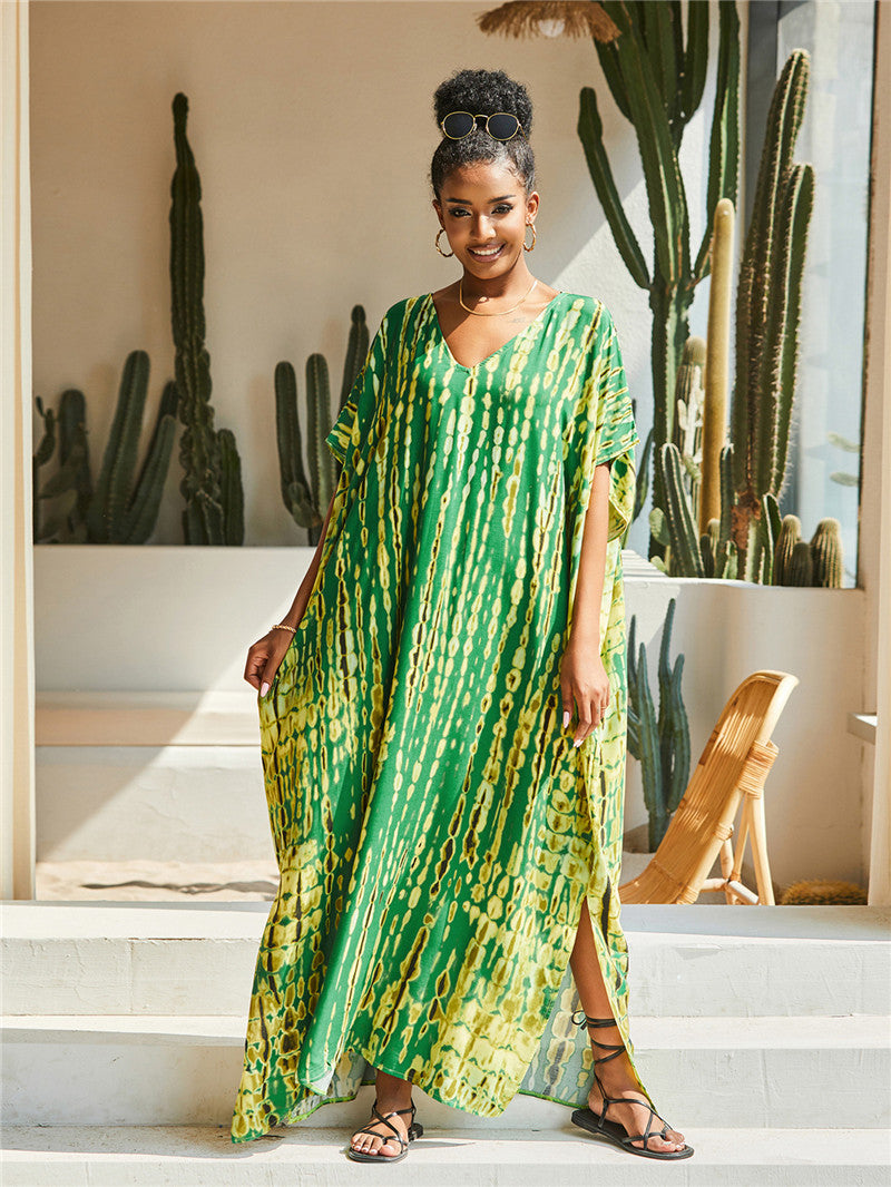Printed Beach Blouse Loose Robe Vacation Sun Protection Shirt Swimsuit Blouse