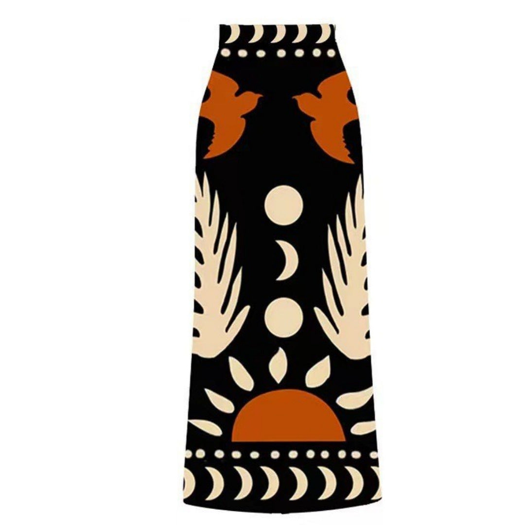 Lonkey Swimwear Retro Printed Mesh Trousers Conservative Swimwear Bikini