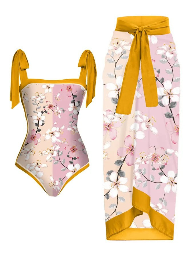 Customized Printed Two-Piece One-Piece Swimsuit Conservative Cover Hip Skirt Swimsuit