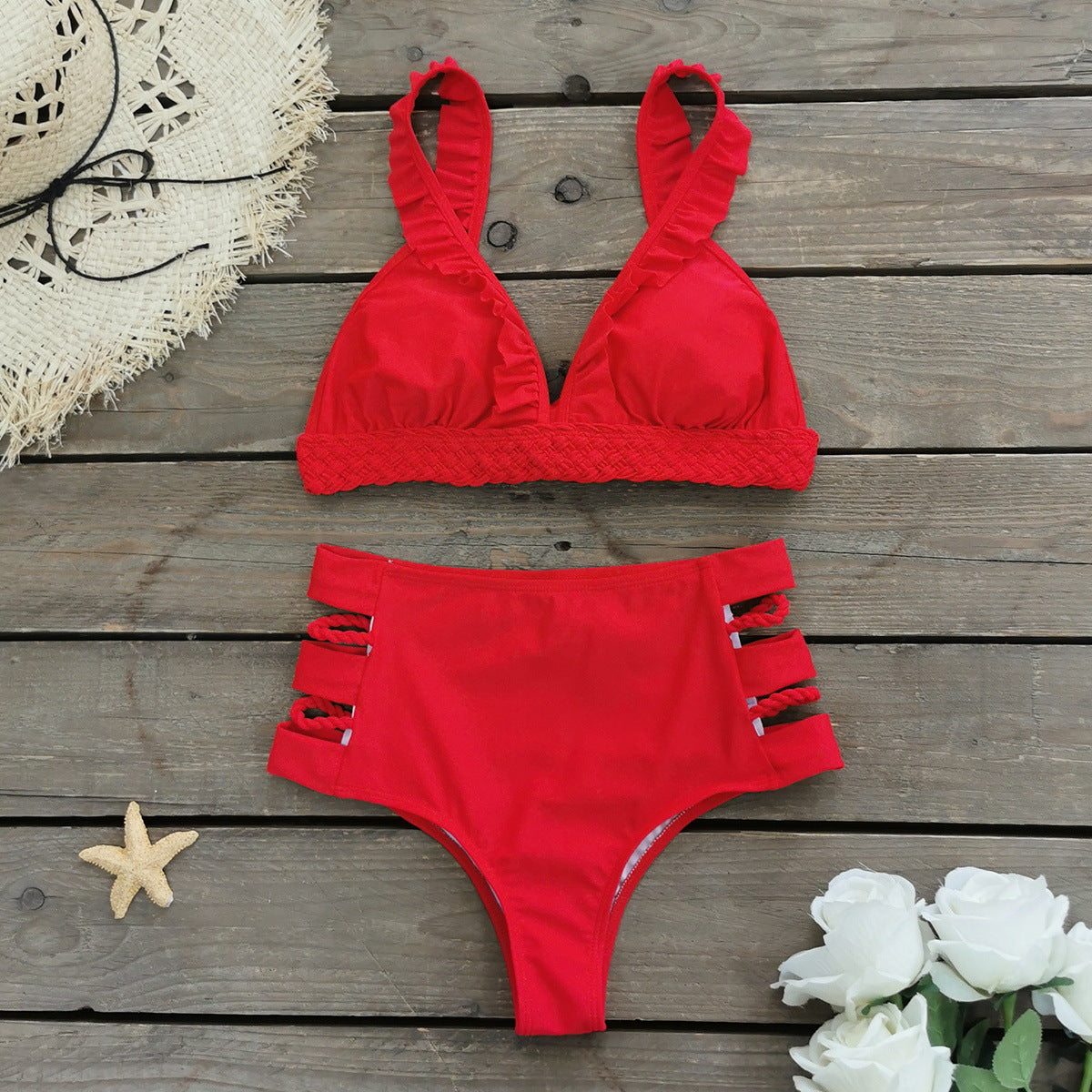 High Waist Split Swimsuit Women Solid Color Bikini Sexy Bikini