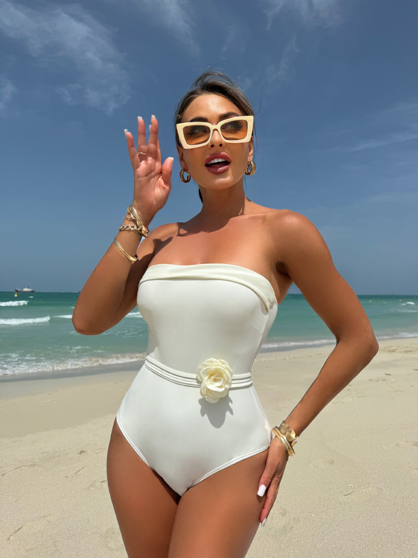 One Piece Multi Wear Drawstring Strap Small Floral Swimwear Swimsuit Bikini