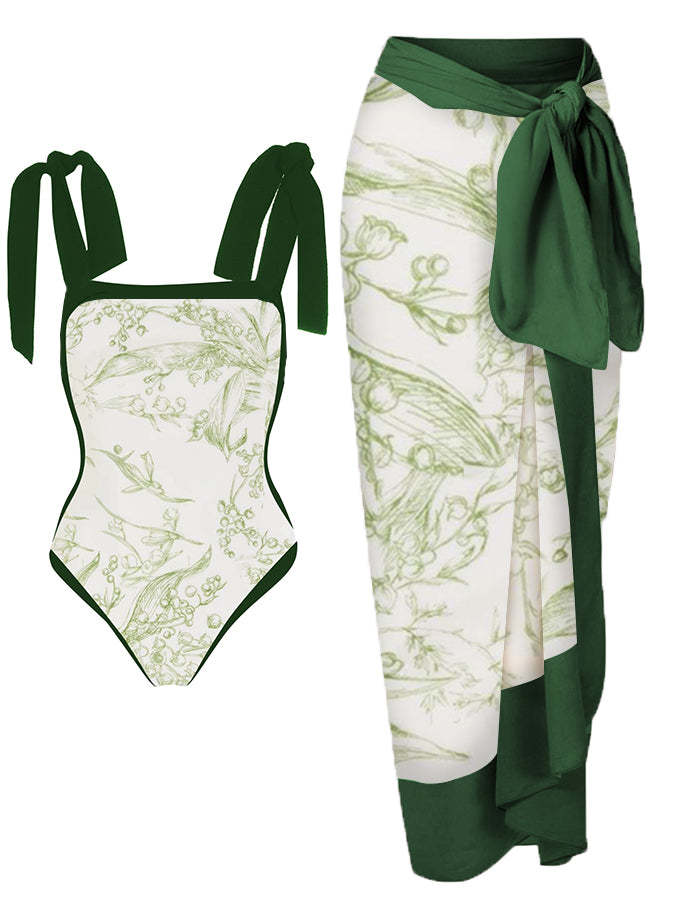 Customized Printed Two-Piece One-Piece Swimsuit Conservative Cover Hip Skirt Swimsuit