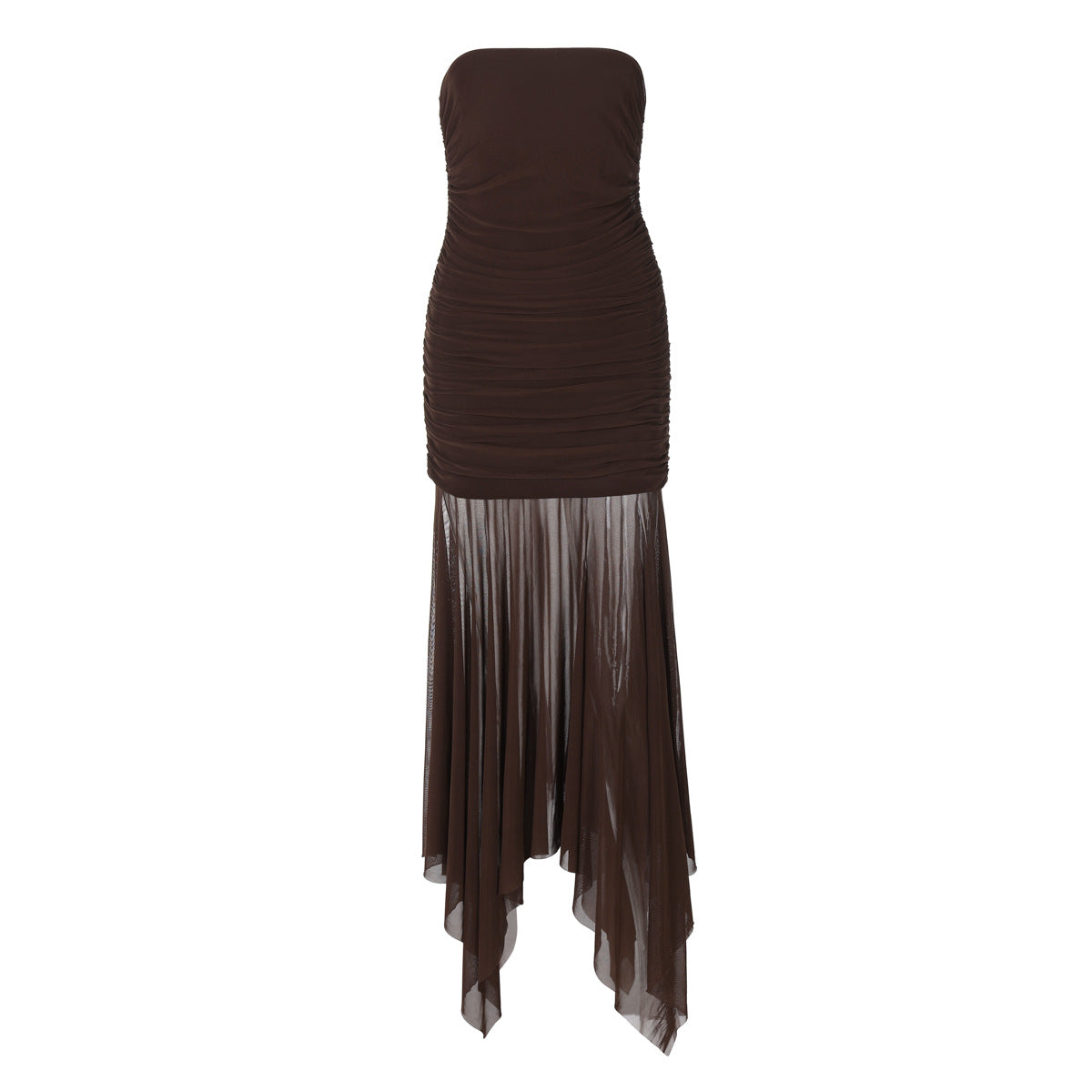 Women Clothing Spring Sexy Tube Top off Neck Mesh Stitching Dress