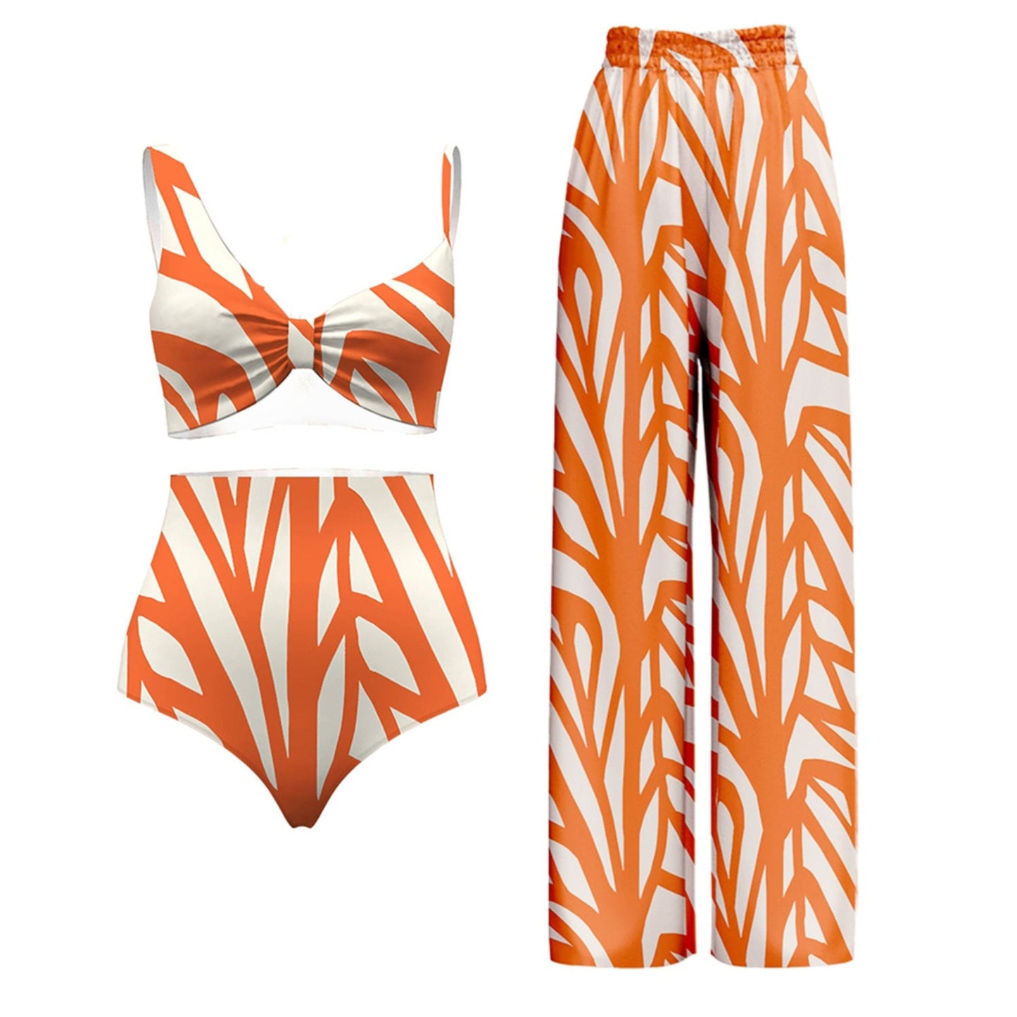 Three Piece Set Split Swimsuit Striped Printed Blouse Sun Protection Swimsuit