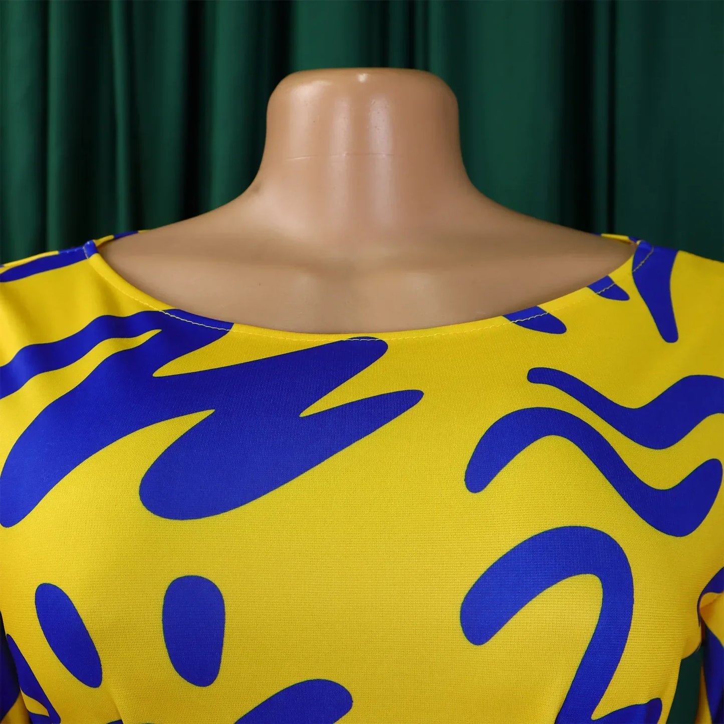 Printed Belted Dress Elegant Knee-Length Round Neck Short Sleeve Dress