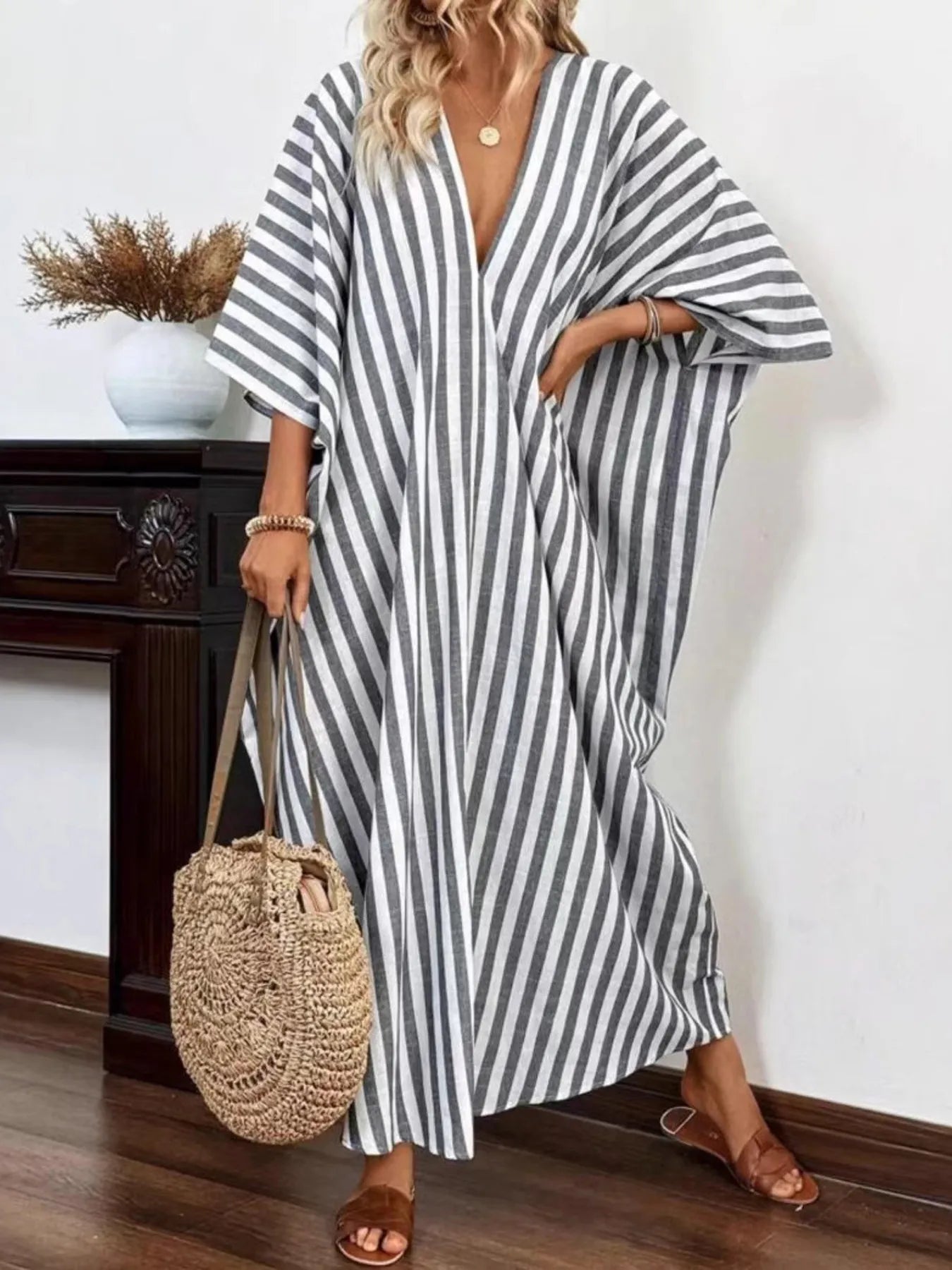 Striped V-Neck Maxi Dress