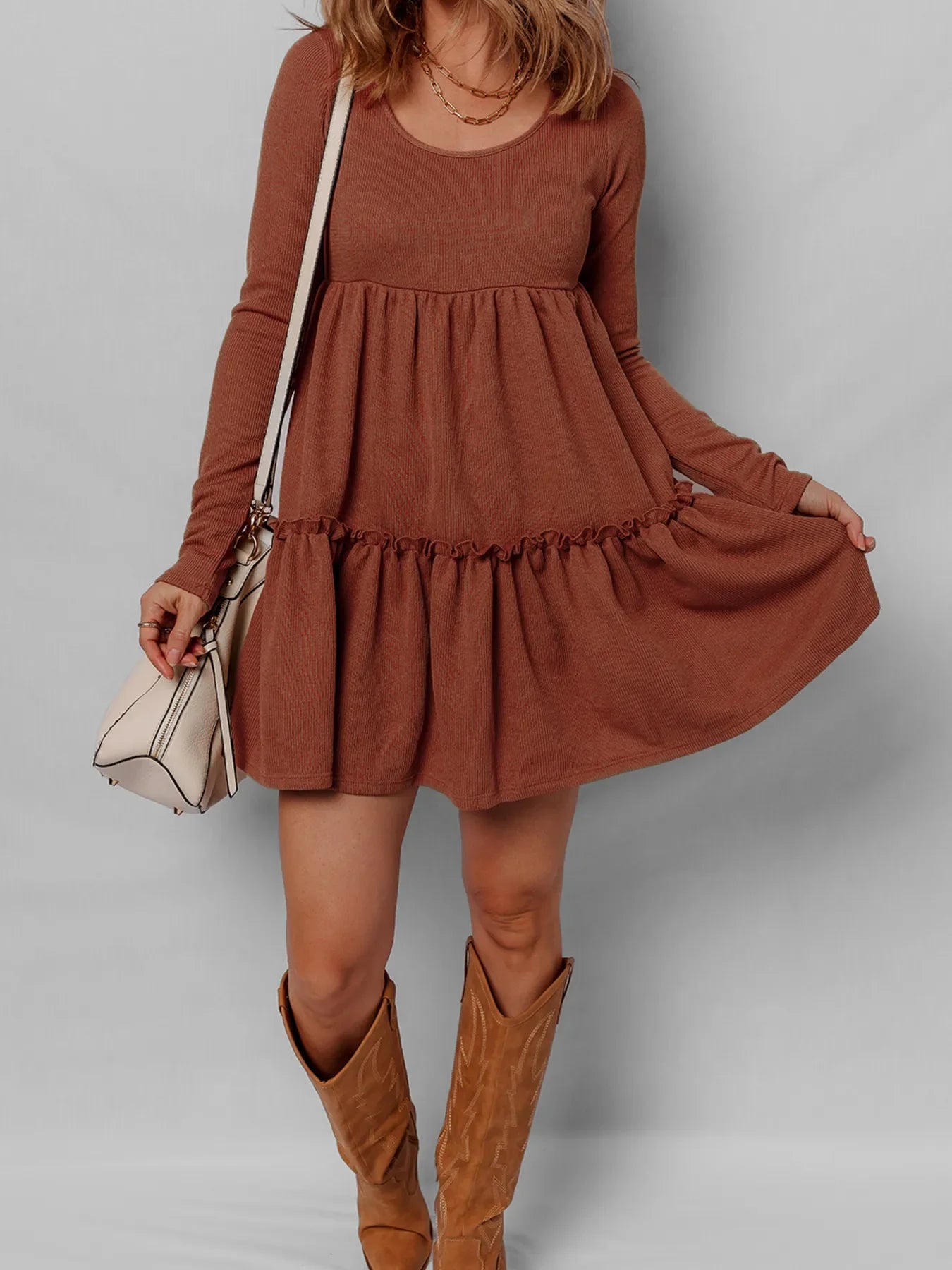 Frill Tiered Long Sleeve Mini Dress