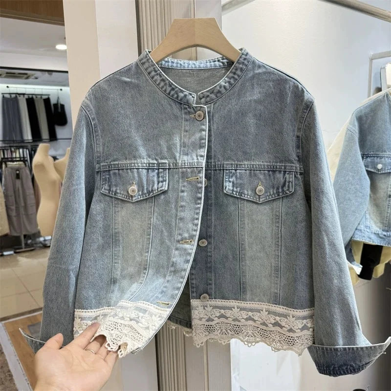 Blue Denim Top Women Autumn Classic Style Short Coat New Korean Fashion Chic Pockets O-Neck Female Ropa De Mujer Loose Jackets