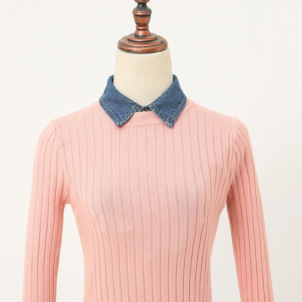 Women's Blue Washed Denim Pointed Collar Fake Collar, Professional Casual Versatile Decoration Half Shirt Style Collar