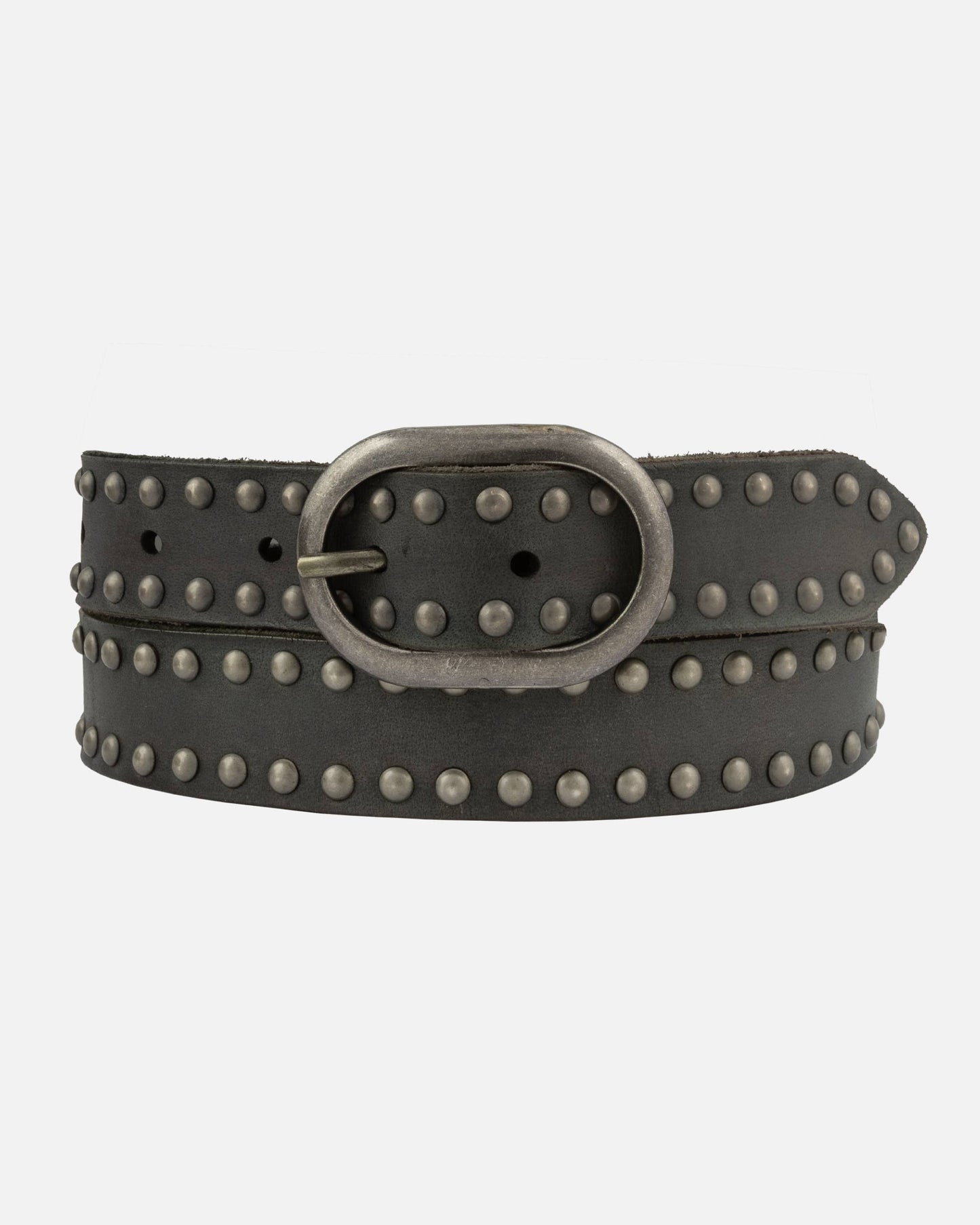 Zwier | Oval Buckle Leather Studded Belt: Dark Grey