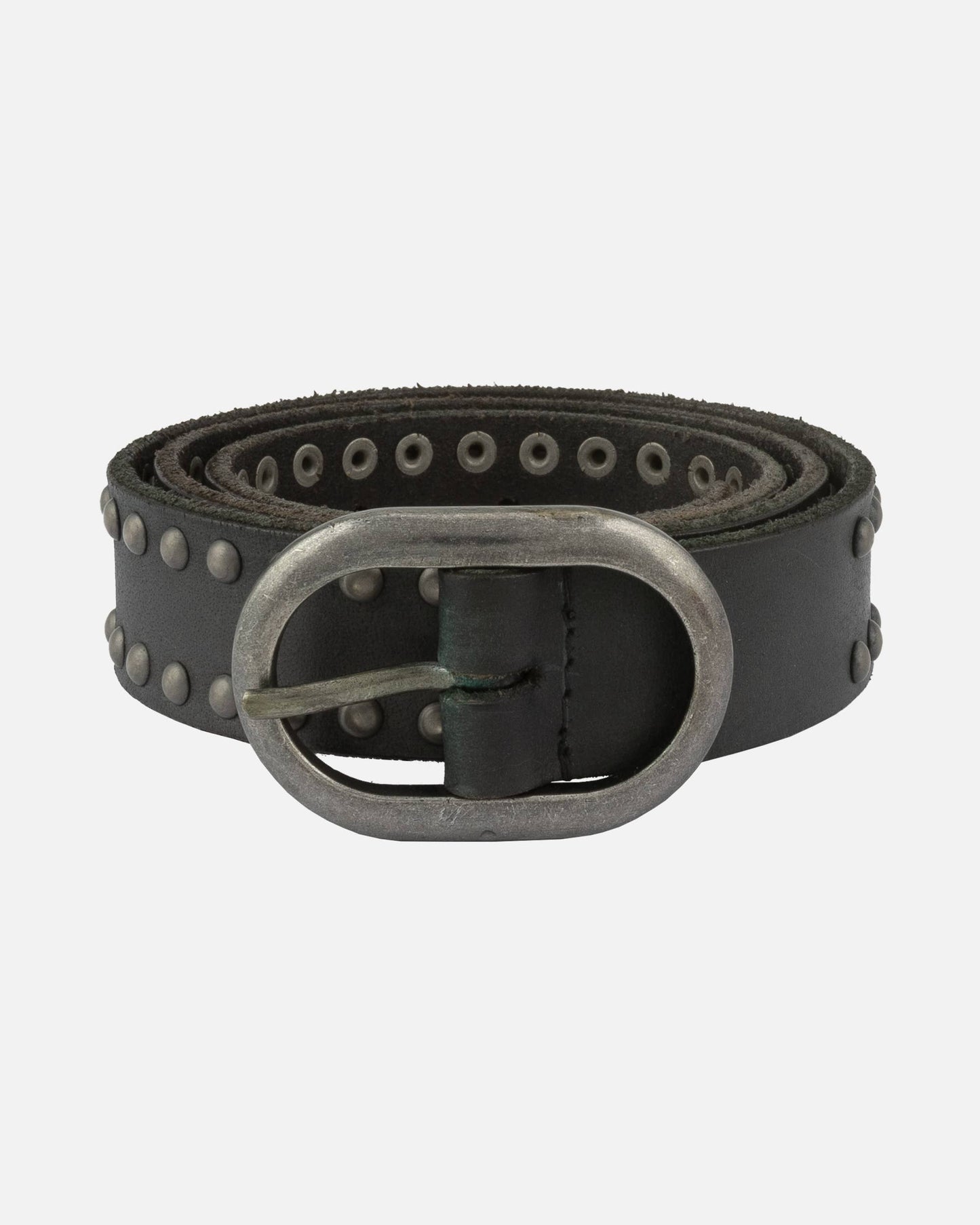 Zwier | Oval Buckle Leather Studded Belt: Dark Grey