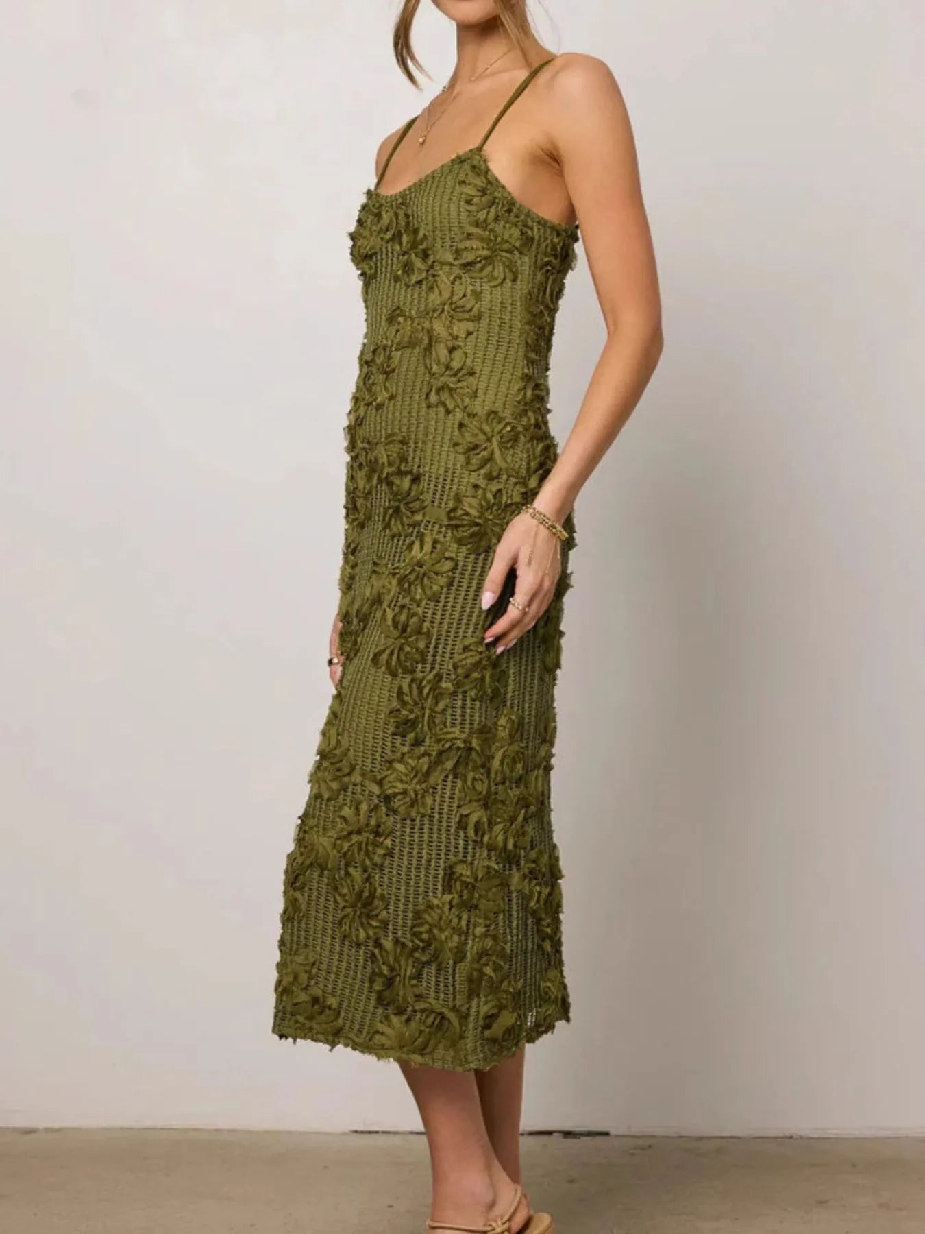 Flower Textured Midi Cami Dress