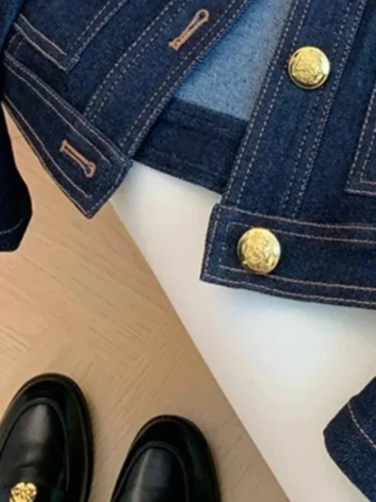 Blue Denim Top Women Autumn Classic Style Short Coat New Korean Fashion Chic Pockets O-Neck Female Ropa De Mujer Loose Jackets