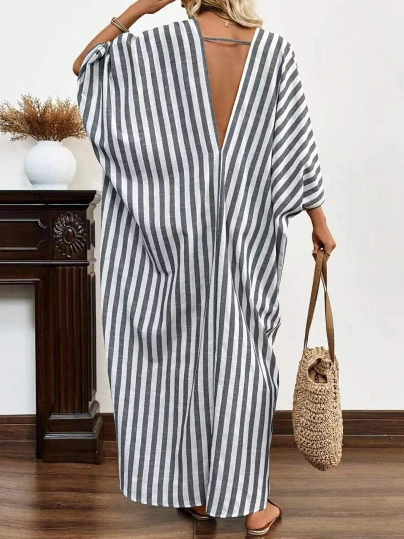Striped V-Neck Maxi Dress