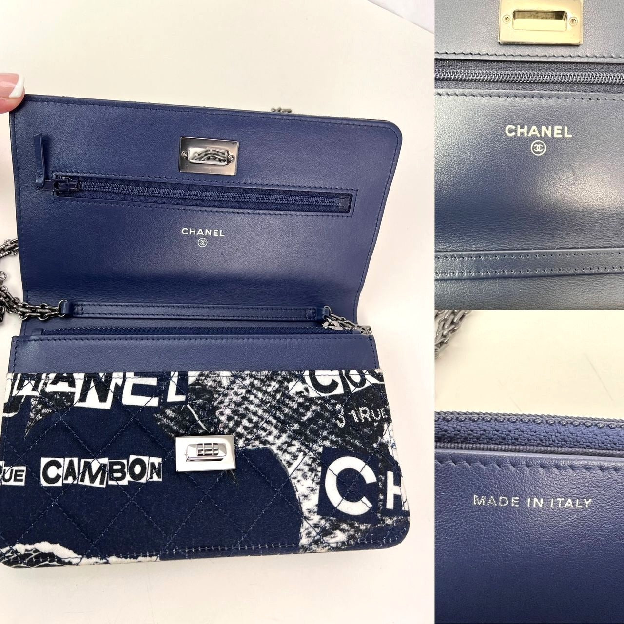 Portefeuille Chanel Reissue 2.55 en toile imprimée matelassée édition limitée sur une pochette à chaîne RARE