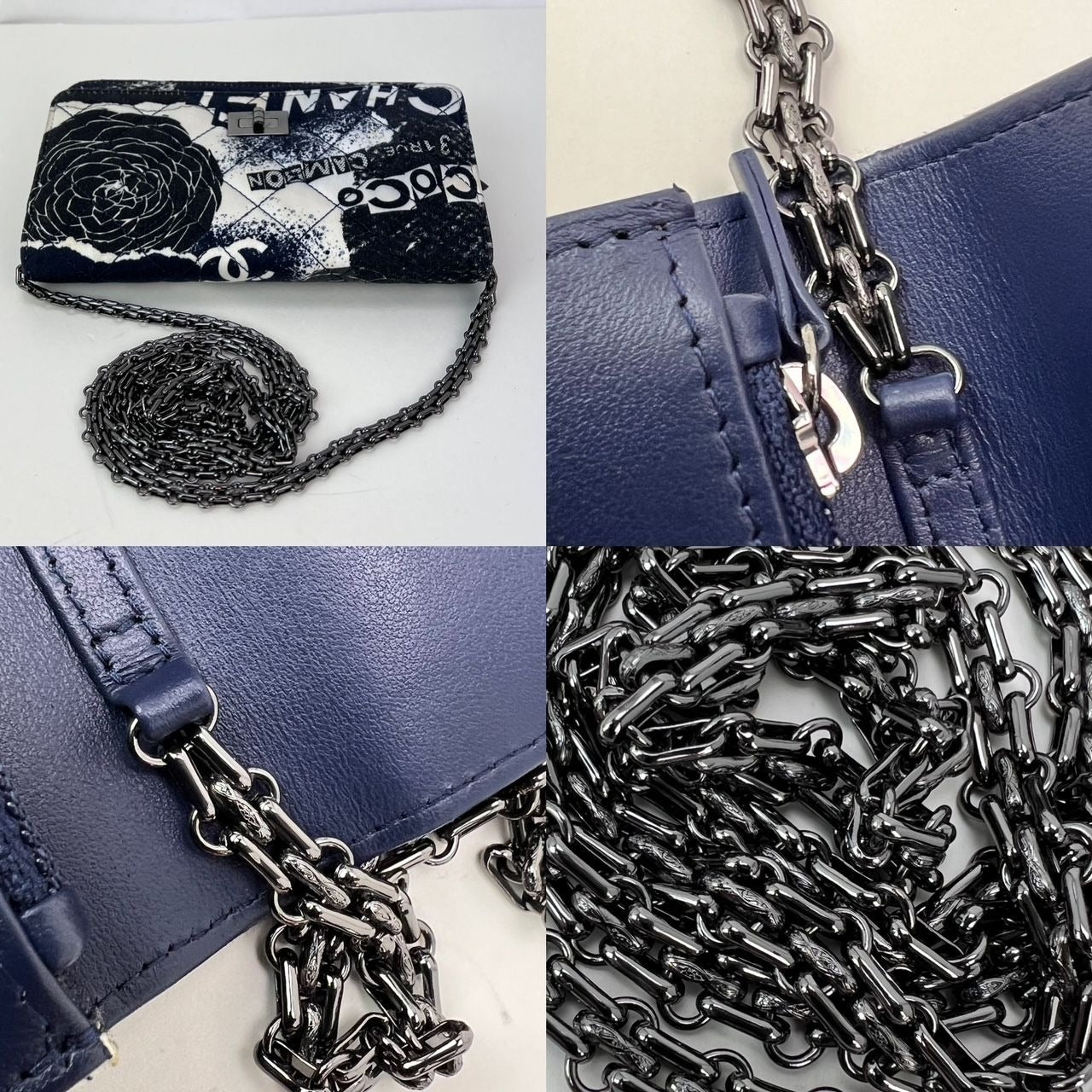 Portefeuille Chanel Reissue 2.55 en toile imprimée matelassée édition limitée sur une pochette à chaîne RARE