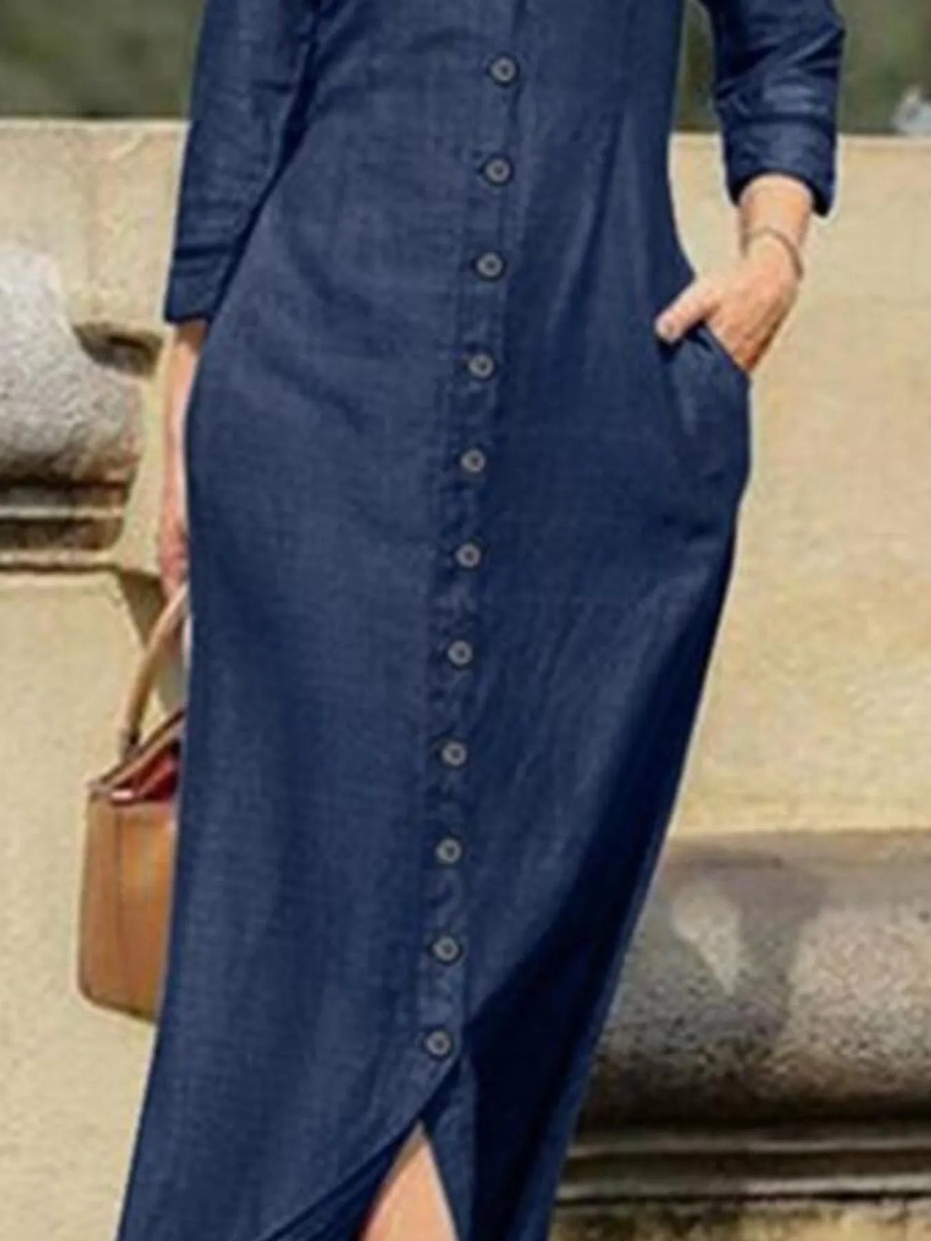 Button-Down Maxi Denim Dress Plus Size