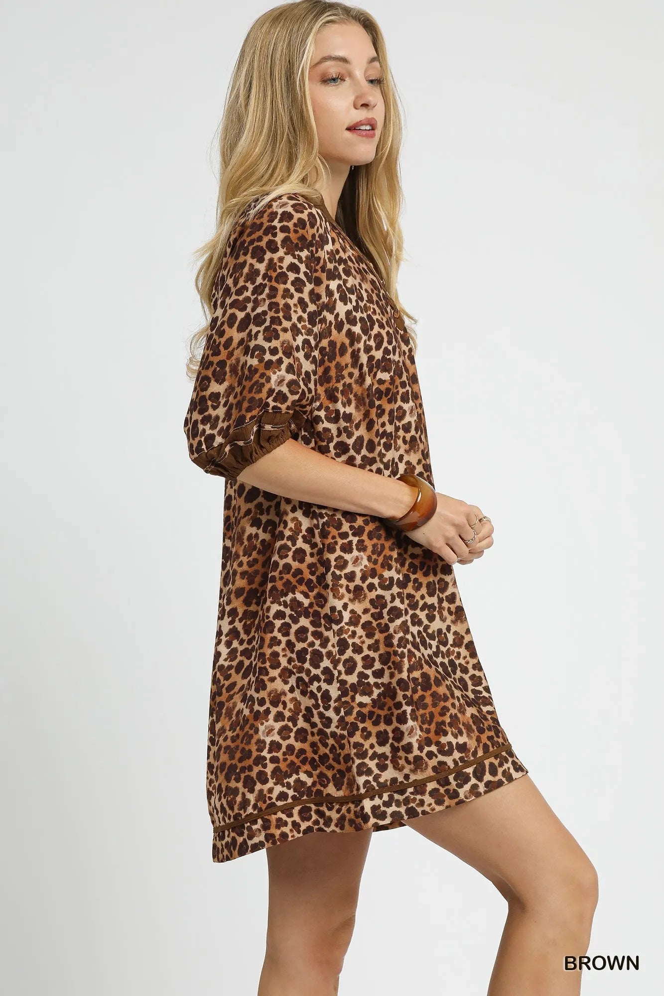 Leopard Print Mini Dress with Contrast Trim Plus Size