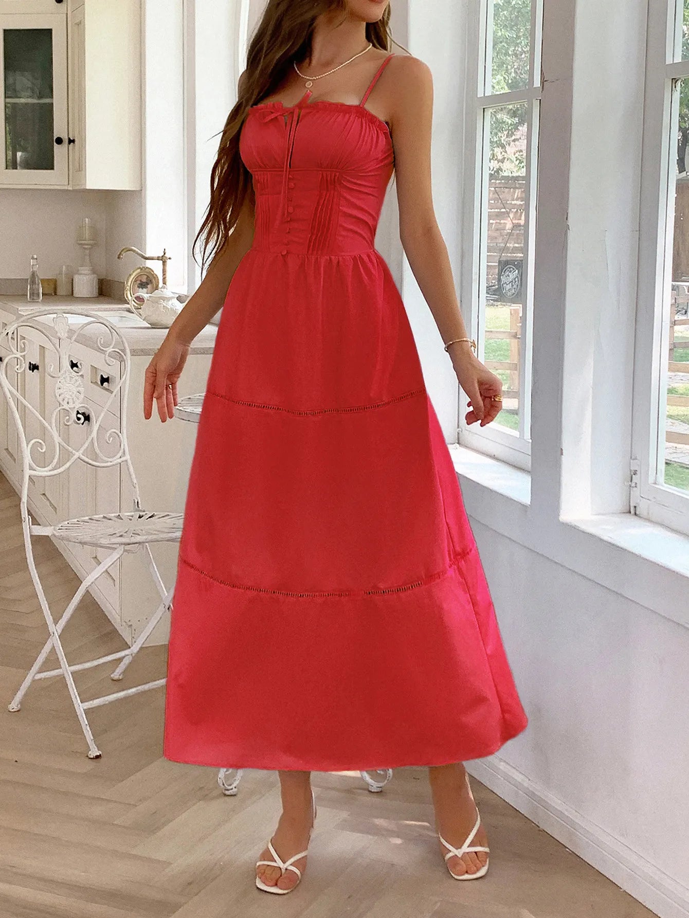Smocked Back Tie Front Cami Dress