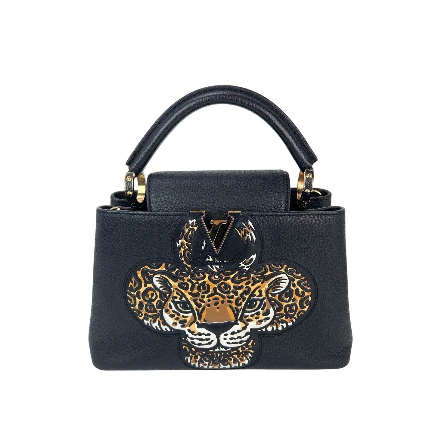 Louis Vuitton Taurillon Capucines Trapped Leopard BB Black Shoulder Bag