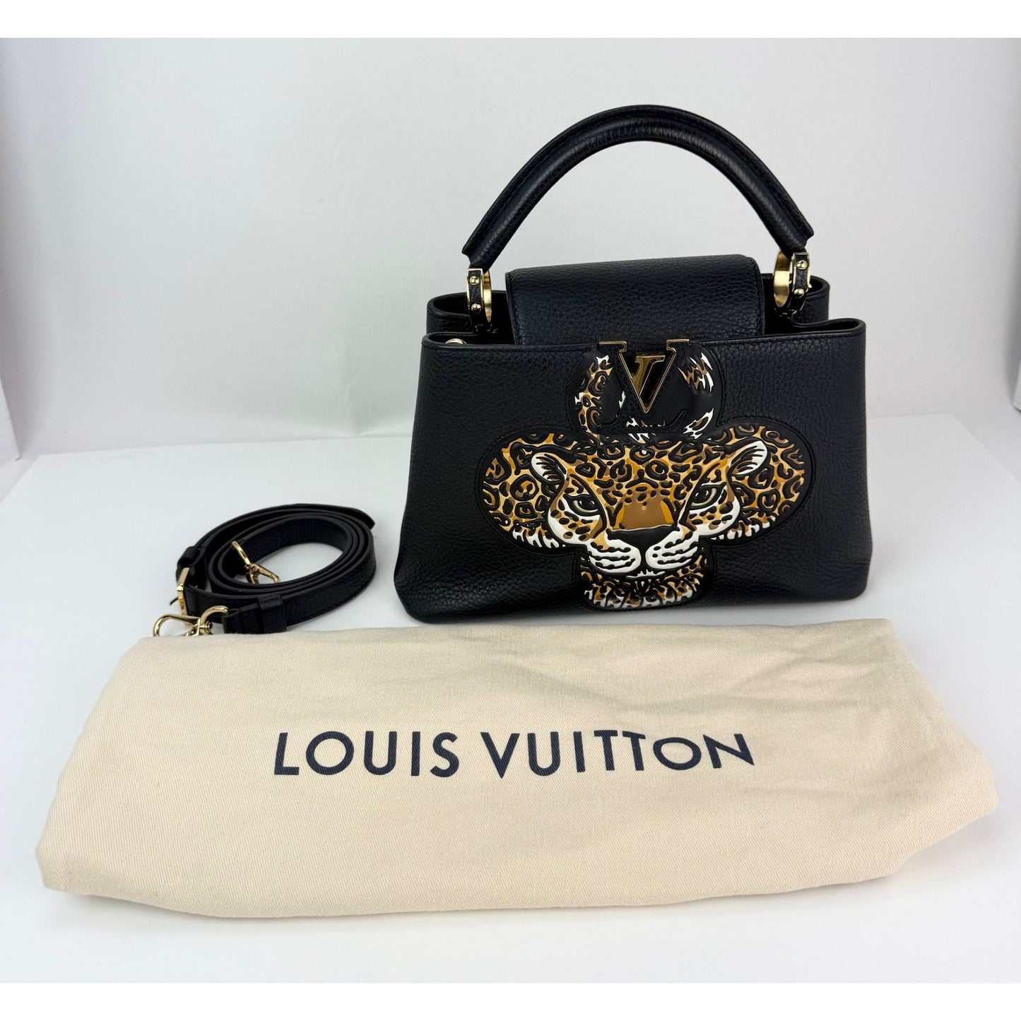 Louis Vuitton Taurillon Capucines Trapped Leopard BB Black Shoulder Bag