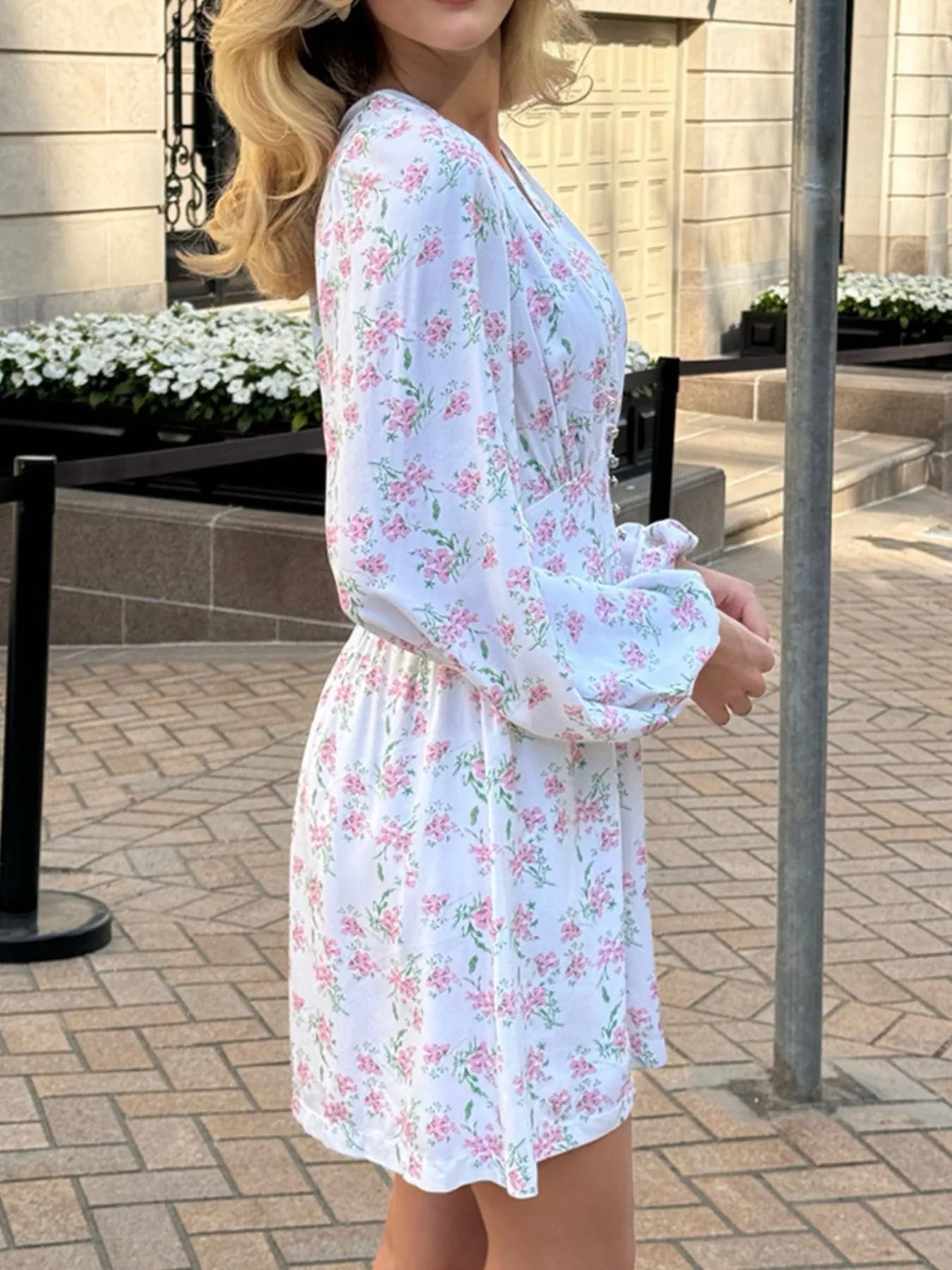 Floral Print Balloon Sleeve Dress