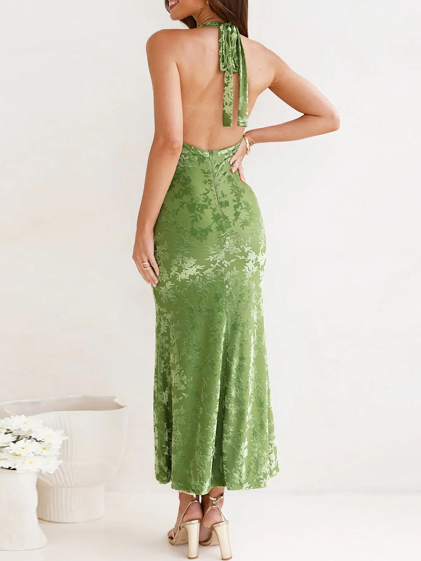 Halter Neck Cutout Midi Dress