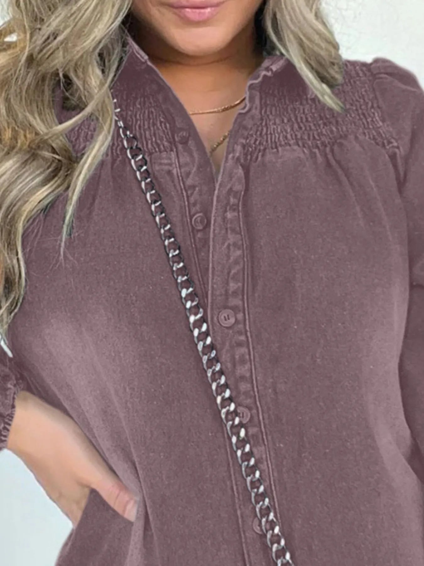 Button Front Long Sleeve Denim Dress Plus Size