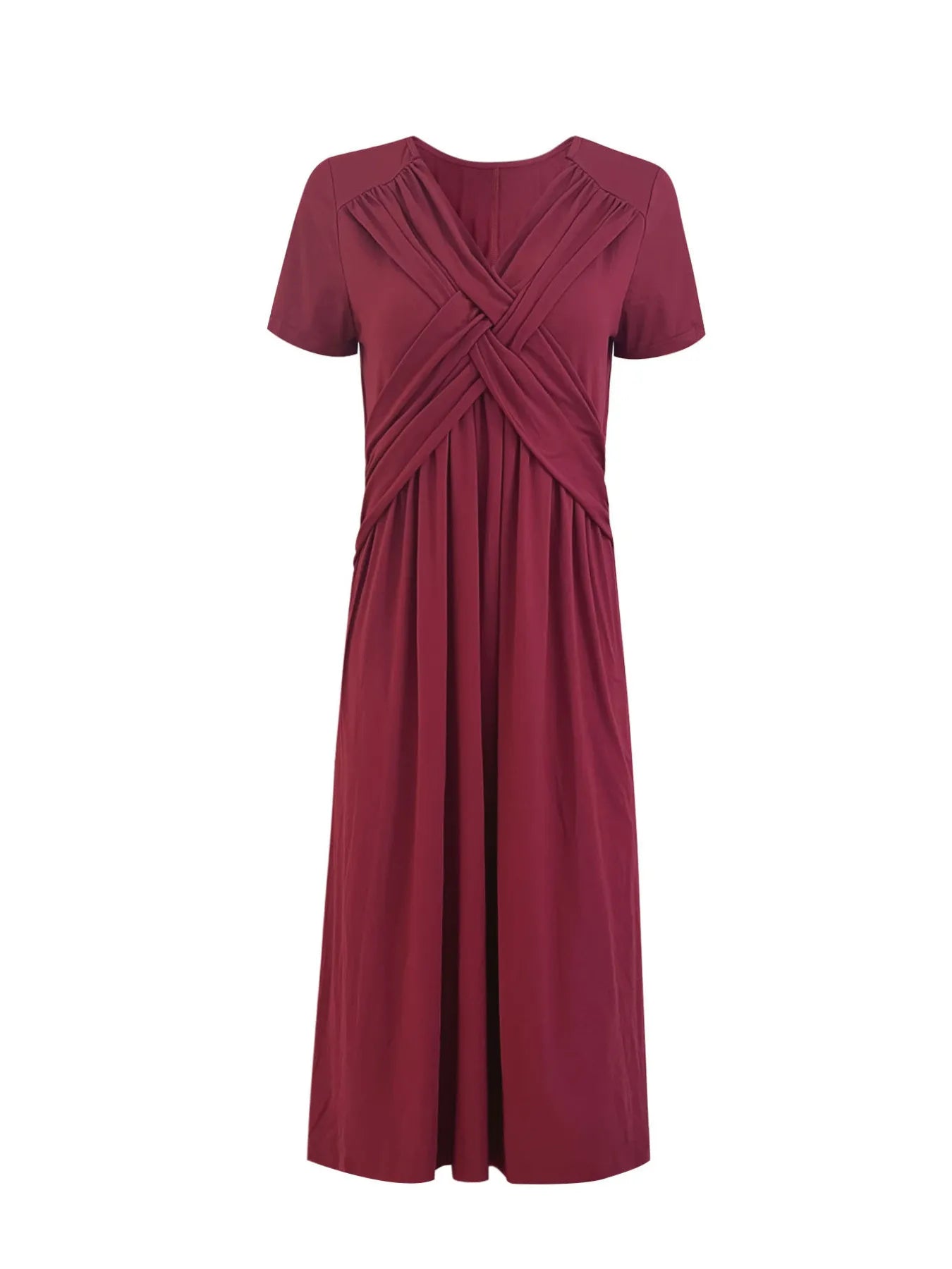 V-Neck Short Sleeve Midi Dress