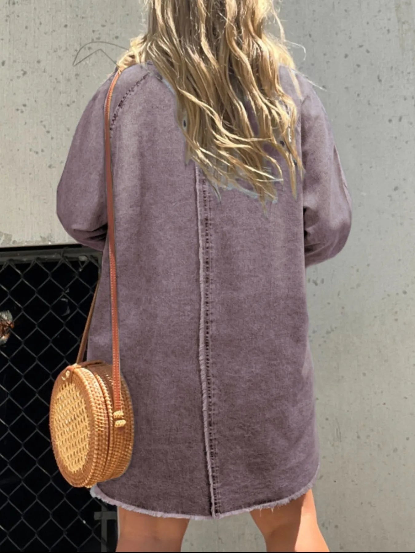Button-Front Long Sleeve Denim Shirt Dress Plus Size