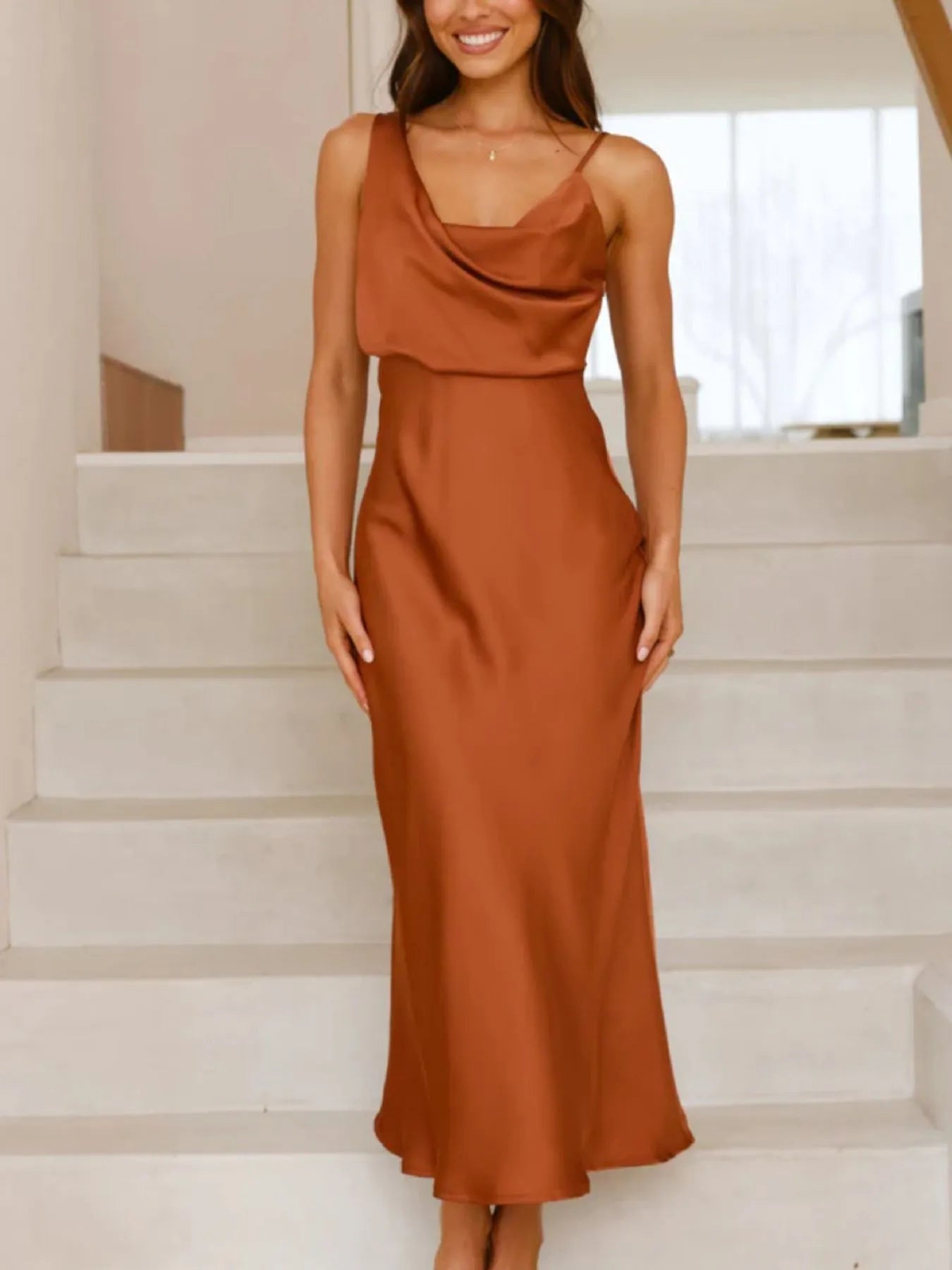 Satin Asymmetrical Midi Dress
