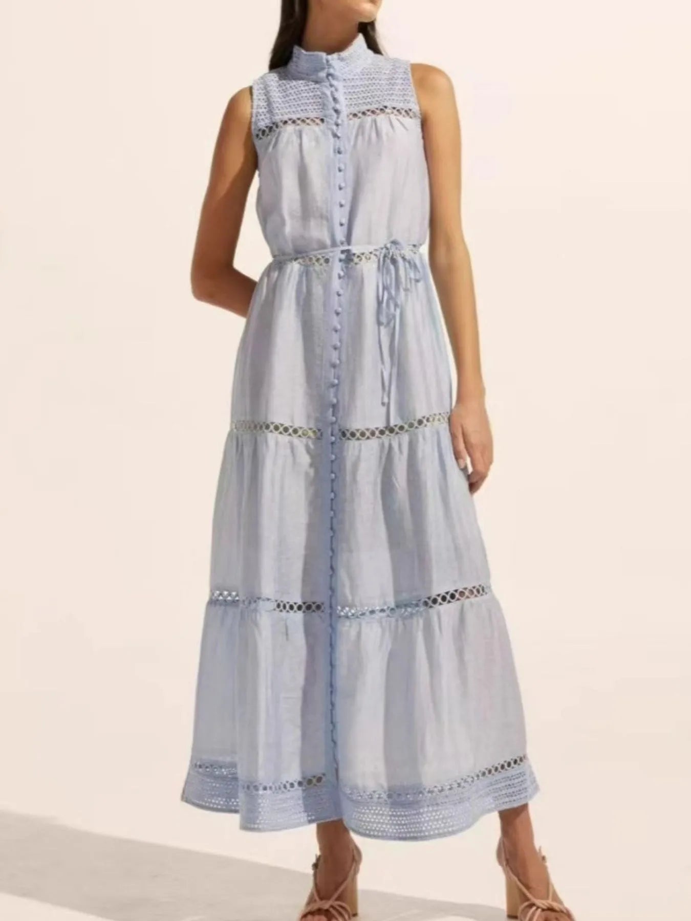 Hollow Out Sleeveless Midi Dress