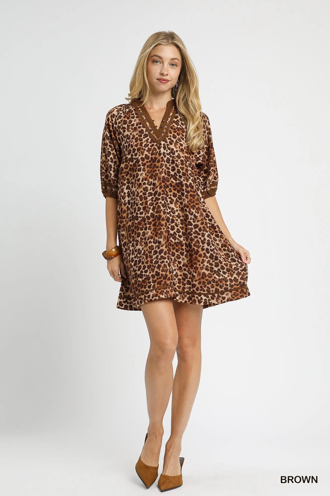 Leopard Print Mini Dress with Contrast Trim Plus Size