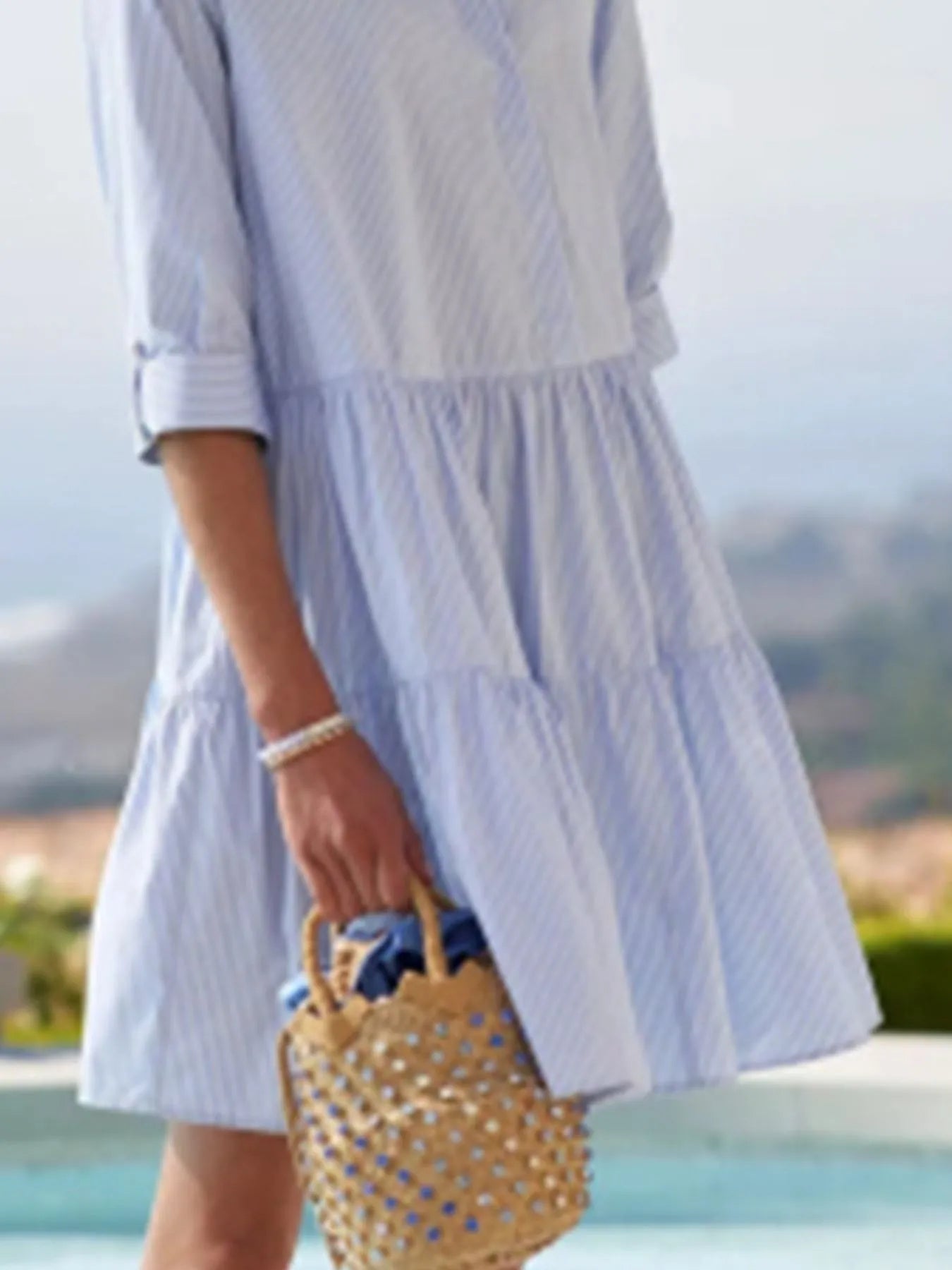 Tiered Striped Mini Shirt Dress Plus Size