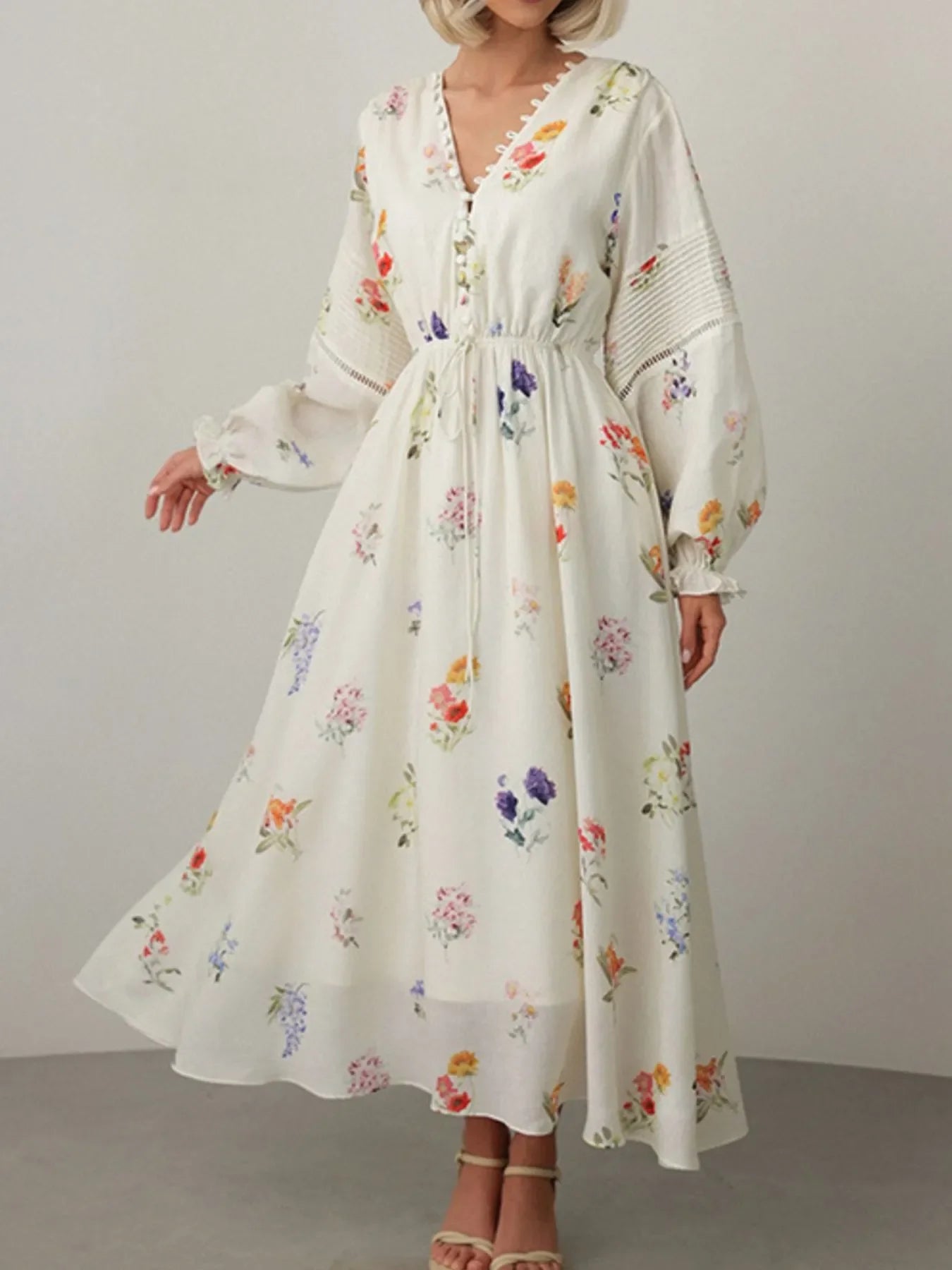 Floral Print Long Sleeve Midi Dress